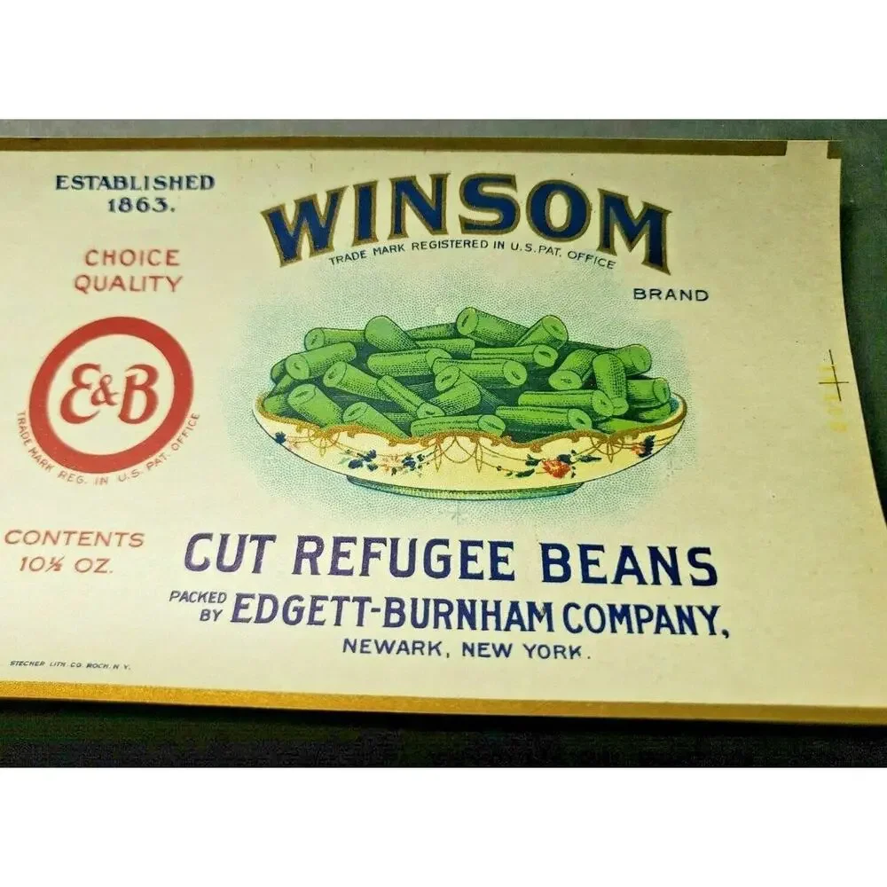 Vintage Winsom Brand Cut Beans Edgett Burnham Co New‎ York 1940s Can Label B-2